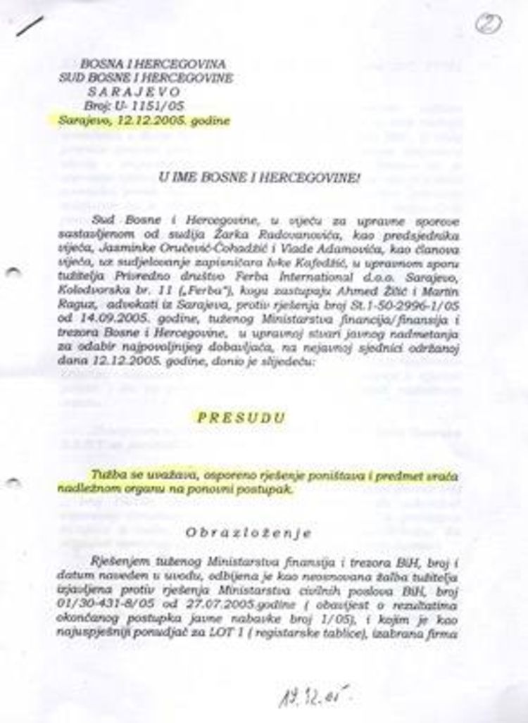 Ministarstvo ne poštuje odluke suda BiH