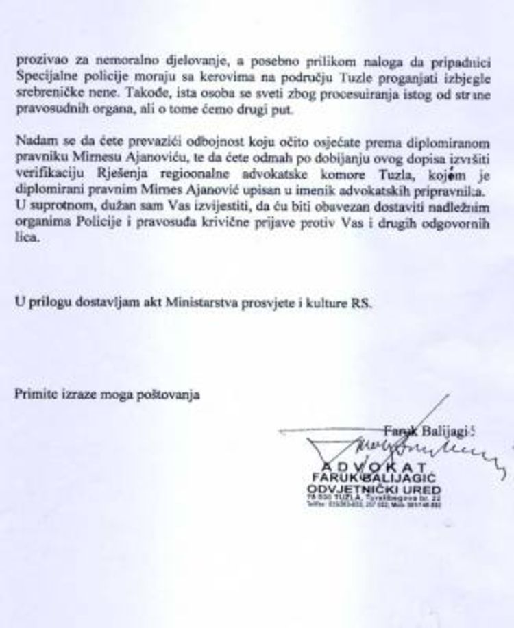Mirnes Ajanović ne može među pripravnike