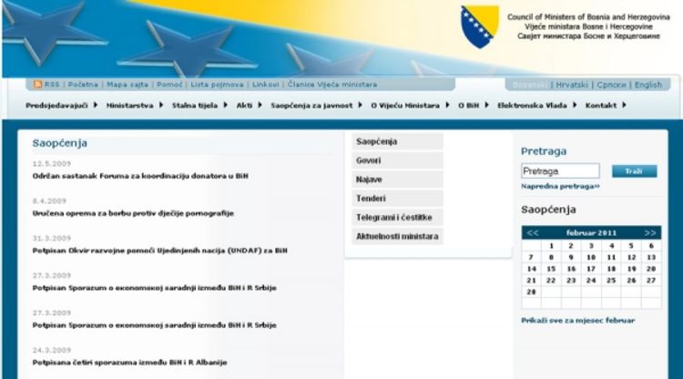 Na internet stranicama nekih institucija BiH vijesti stare po godinu dana