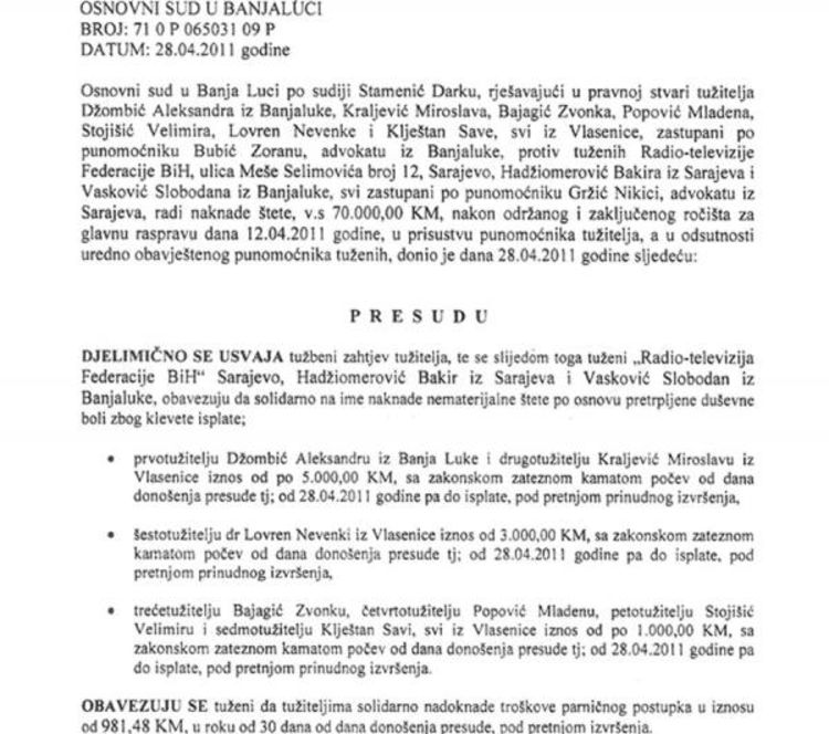 Džombić dobio spor protiv  60 minuta: Hadžiomerović i Vasković krivi za klevetu