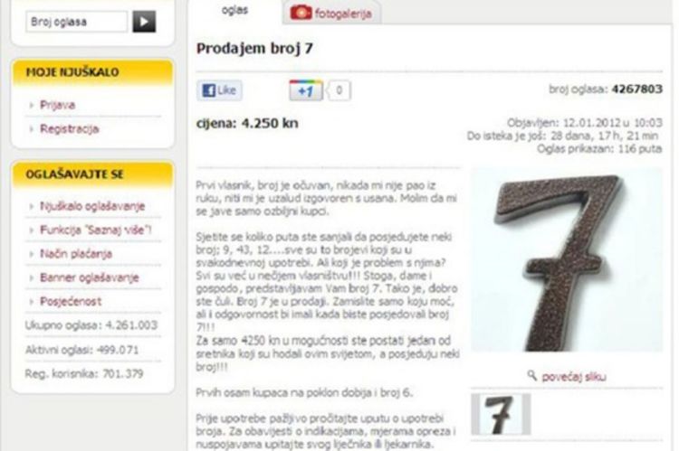 Prodaje broj sedam, šesticu daje gratis