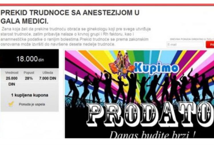 Na sajtu za grupnu kupovinu popust na abortus i sahranu