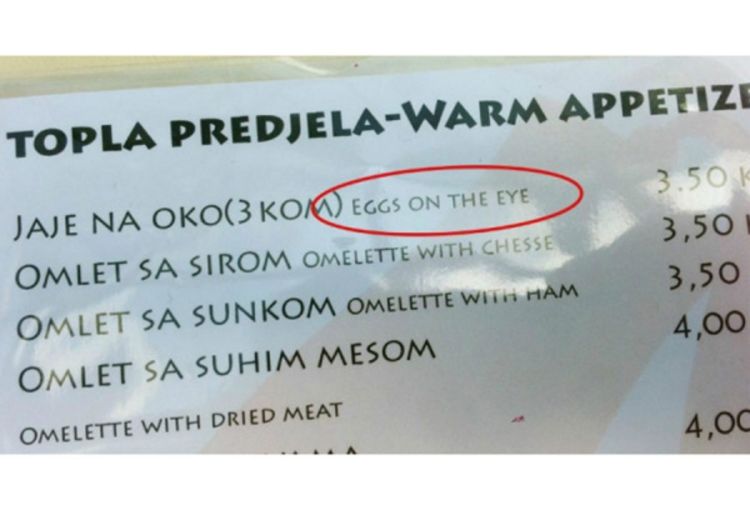 Sarajevo: U restoranu jaja na oko preveli kao "eggs on the eye"