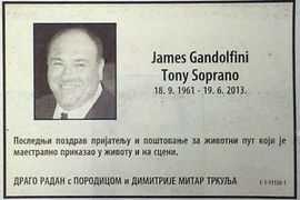 Čitulja za Soprana u srpskim novinama 