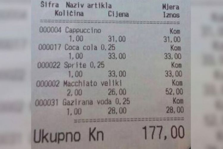 Pogledajte račun iz dubrovačkog kafića: Da li je ovo preskupo?
