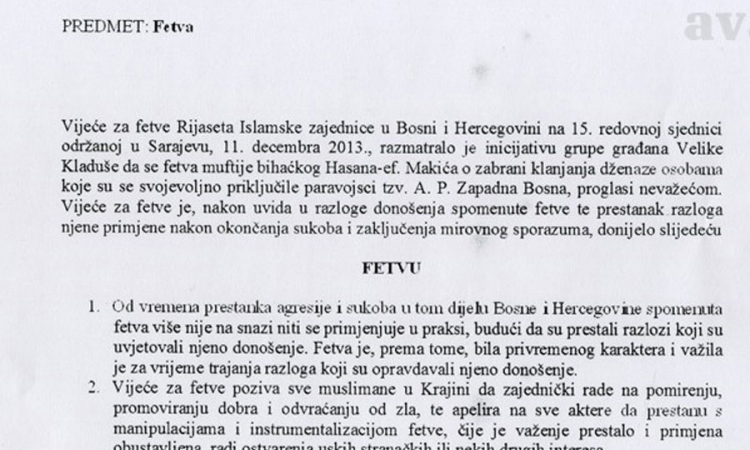 Rijaset IZ u BiH: Ukinuta fetva o zabrani klanjanja dženaza abdićevcima
