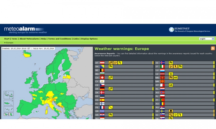 BiH od danas na stranici Meteoalarma