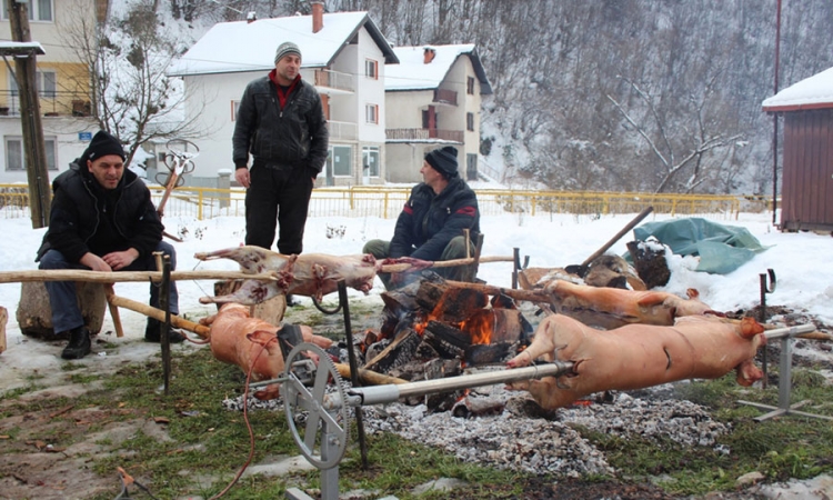 Ni snijeg nije omeo sječu badnjaka i pečenje pečenica