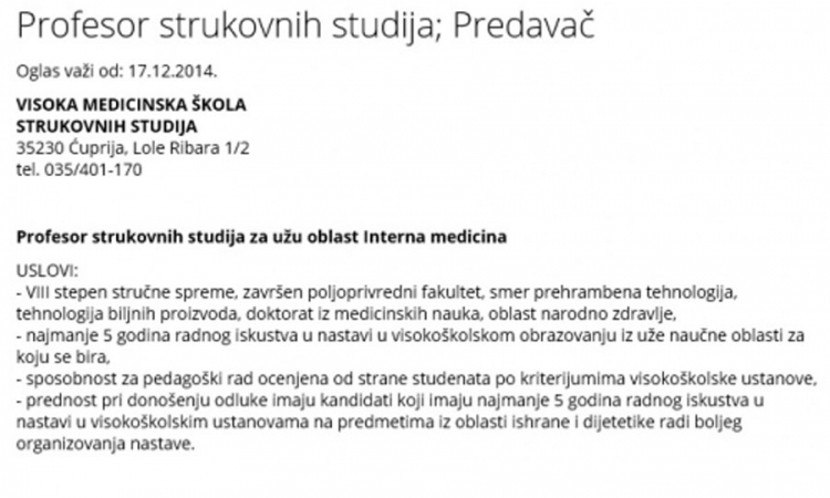 Završiš poljoprivredu, pa predaješ medicinu?