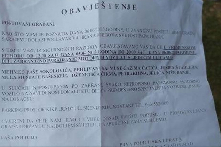 Pogledajte gdje u petak i subotu nećete moći parkirati automobil