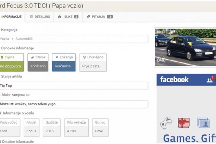 Šaljivdžija prodaje ford fokus kojim se papa Franjo vozio Sarajevom