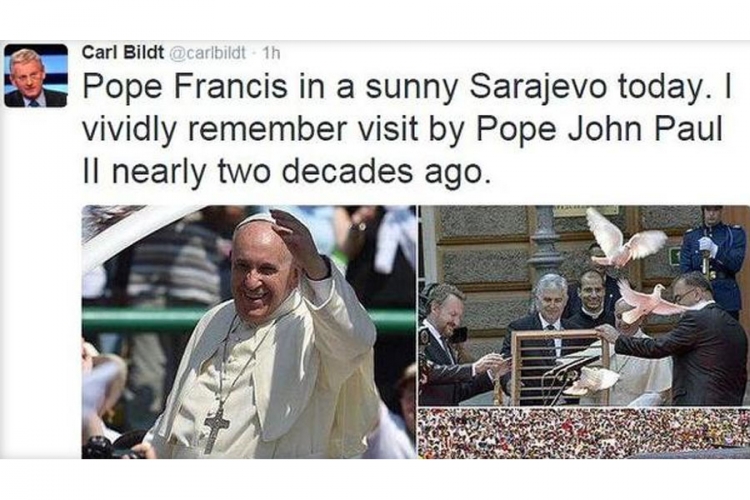 Bilt: Papa je danas u sunčanom Sarajevu, sjećam se dolaska Ivana Pavla II