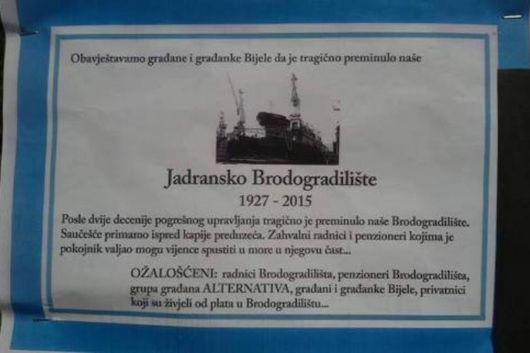 Radnici "sahranili" brodogradilište "Bijela"
