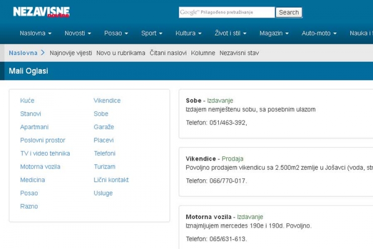Mali oglasi od sada i na portalu nezavisne.com