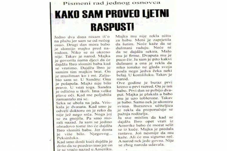 Šokantan pismeni rad učenika iz Sarajeva