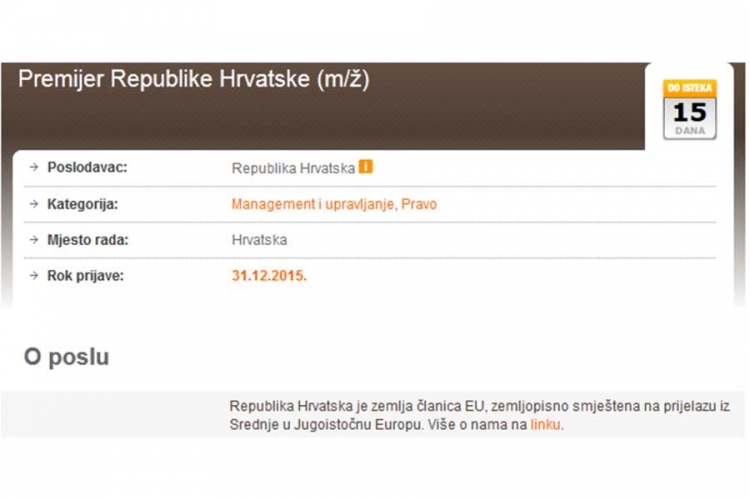 Posao.hr ima fantastičan oglas: Traži se premijer Republike Hrvatske