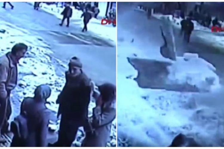 Smrt sa neba: Gomila snijega pala s krova i zatrpala pješake (VIDEO)