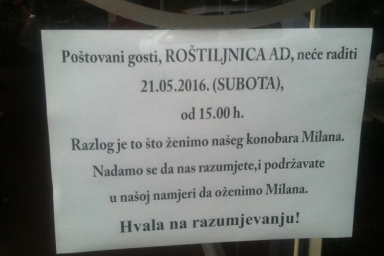"Ženi nam se Milan, ne radimo"