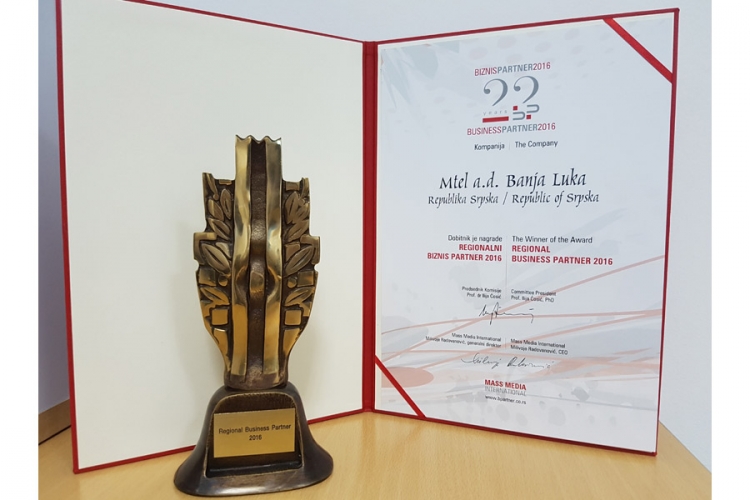 "M:tel" dobitnik regionalne  nagrade "Biznis partner 2016"