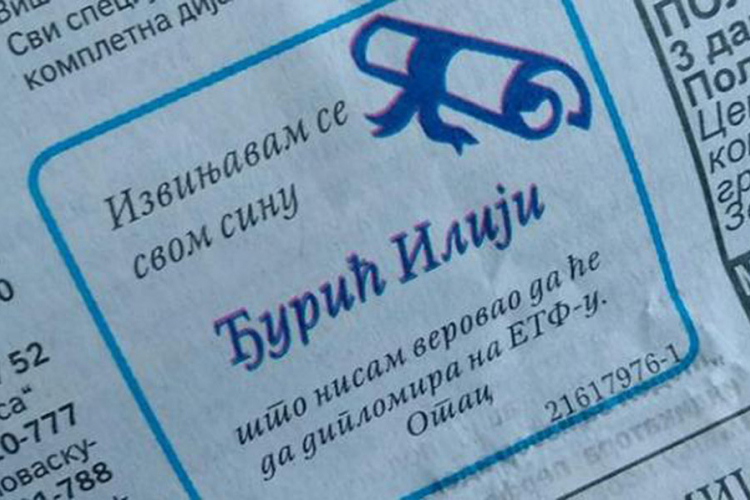 Hit oglas: Sine, izvini što nisam vjerovao u tebe