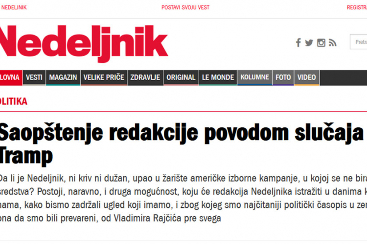 Nedeljnik: Ili je Trampov štab pogazio riječ, ili je prevara