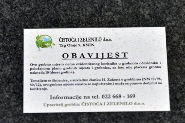 Knin: Srbima prijete izbacivanjem iz grobnica
