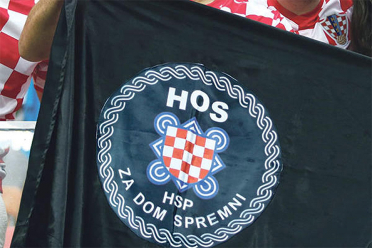 HOS-ovci sa kravatama i grbom sa ustaškim pokličom