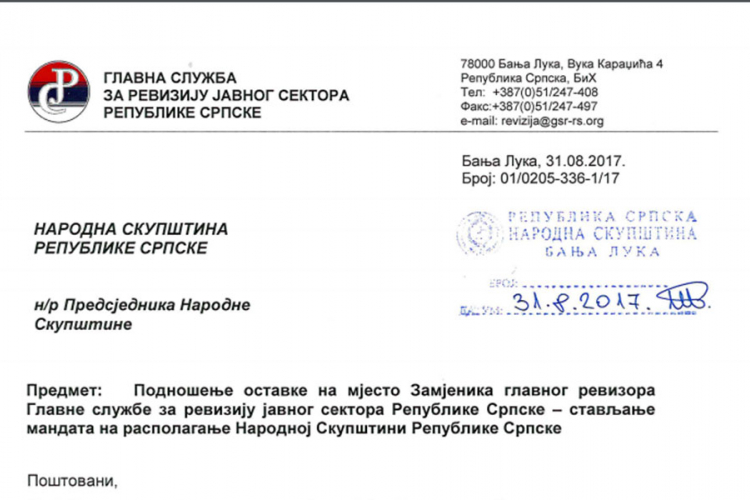 Pročitajte šta su Šnjegota i njegov zamjenik napisali u ostavci