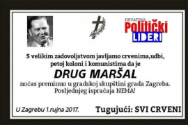 Mladi HDZ-a objavili smrtovnicu 'Drugu maršalu'