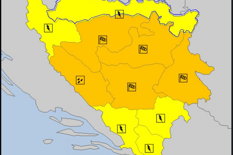 Na snazi narandžasti meteoalarm u većem dijelu BiH