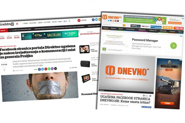 Facebook ugasio stranice desničarskih portala Direktno i Dnevno