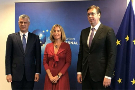 Počeo sastanak Mogerinijeve, Vučića i Tačija