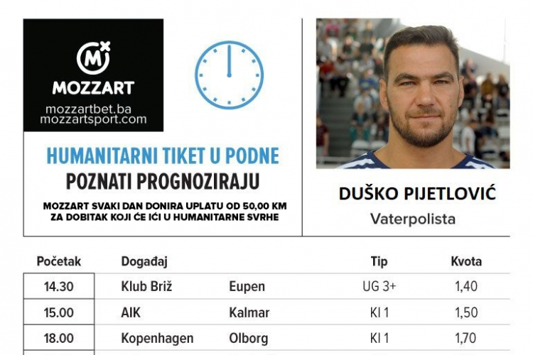 Akcija kompanije Mozzart: Prošao humanitarni tiket Duška Pijetlovića