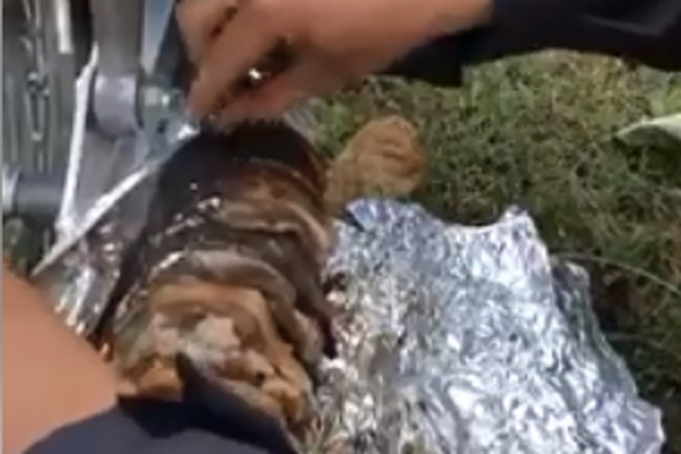 Roštiljao na auspuhu od motocikla