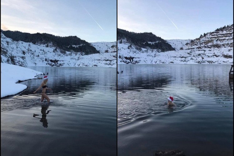Hrabra Iris zaplivala u ledenoj vodi jezera Nula u Varešu