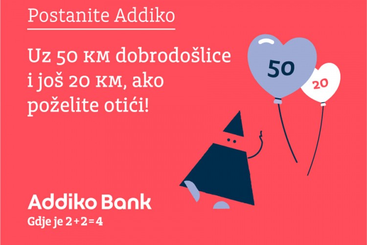 Addiko banka novim klijentima daje po 50 KM