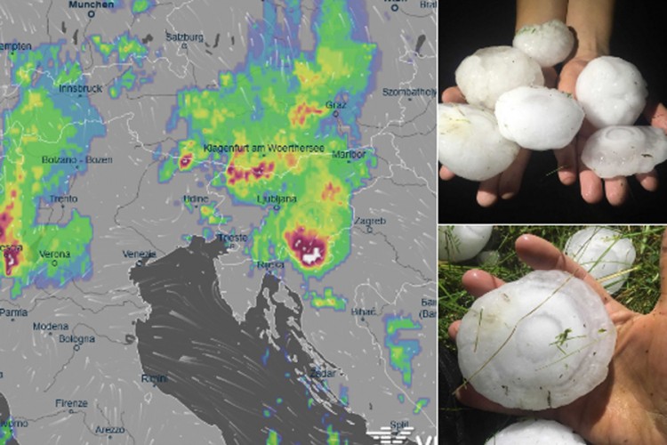U Sloveniji padao grad veličine narandže