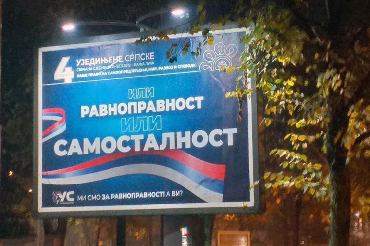 Širom Srpske bilbordi "Ili ravnopravnost ili samostalnost"