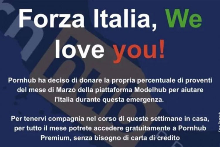 "Pornhab" stiže u pomoć Italijanima, besplatni svi premijum filmovi