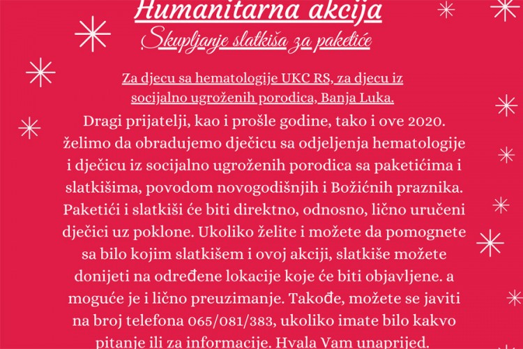 Humanitarna akcija prikupljanja slatkiša za djecu sa Hematologije