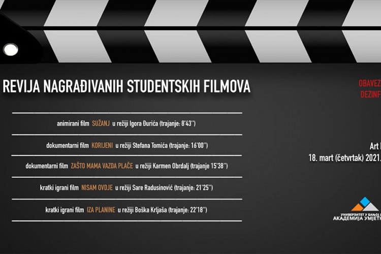 Revija nagrađivanih studentskih filmova u Art bioskopu Banskog dvora
