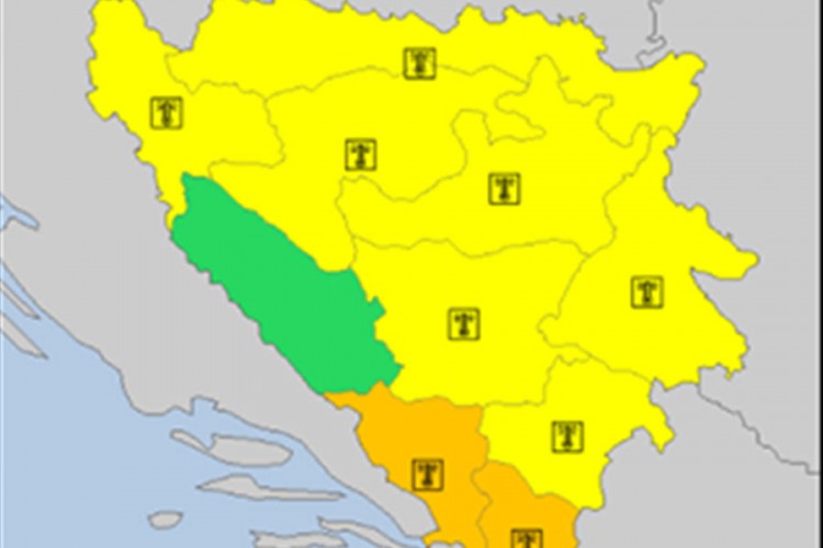 Narandžasto upozorenje za Mostar i Trebinje, žuto za Banjaluku