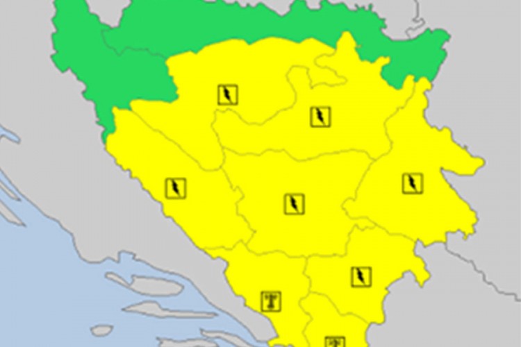 Žuto upozorenje zbog grmljavine uključeno za utorak