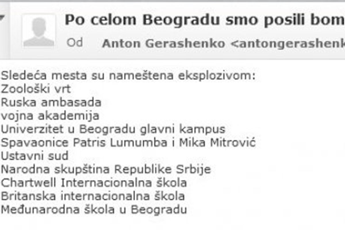 "Novostima" stigao mejl: Postavili smo bombe po celom Beogradu