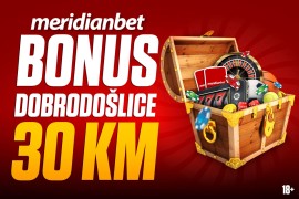 KLADIONICA MERIDIAN: Registruj se i uzmi 30 KM bonusa dobrodošlice