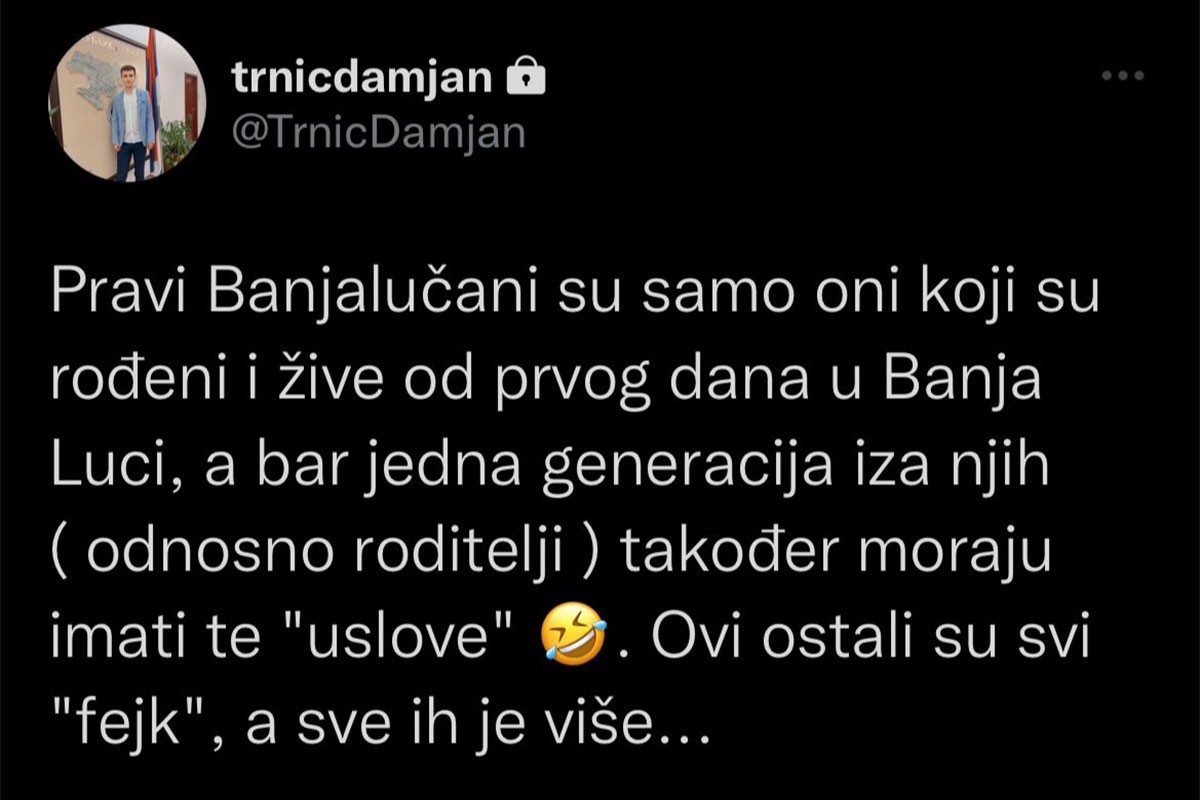 Disciplinski postupak protiv radnika Ministarstva zbog Twitter objave o "pravim Banjalučanima"