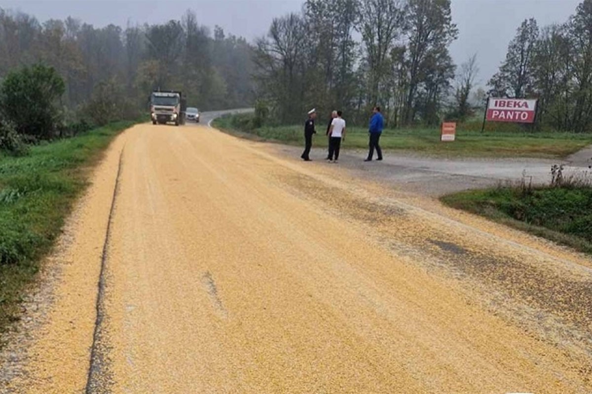Kamion "posijao" kukuruz po putu