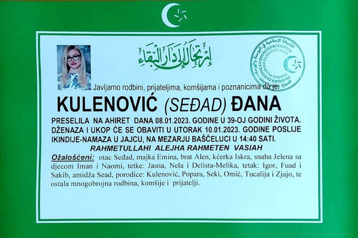 Sutra sahrana učiteljice koja je poginula kod Jajca