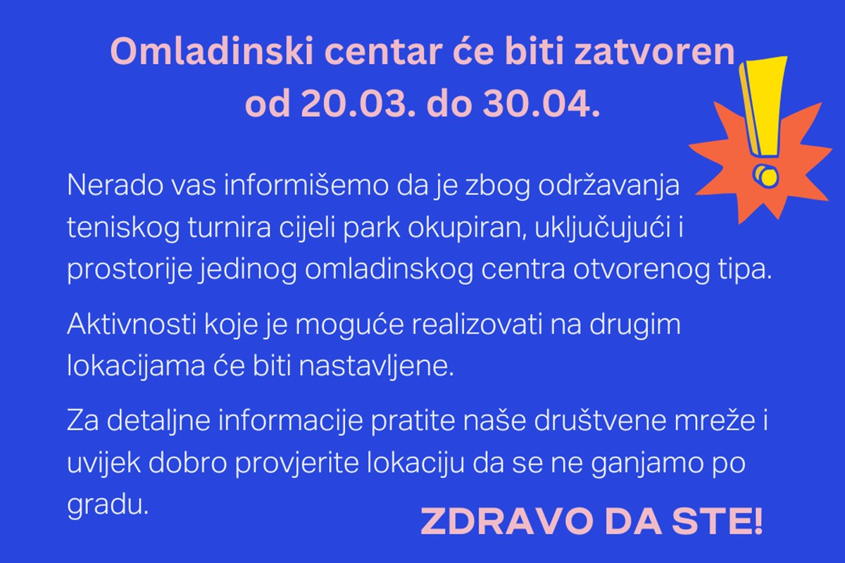 "Zdravo da ste" zatvoren do 30. aprila zbog ATP turnira
