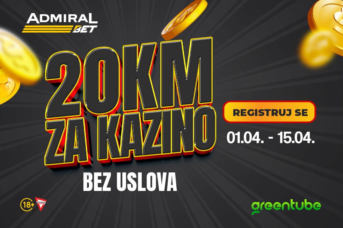 AdmiralBet online kazino poklanja svim novoregistrovanim igračima 20 KM bez uslova i bez depozita!